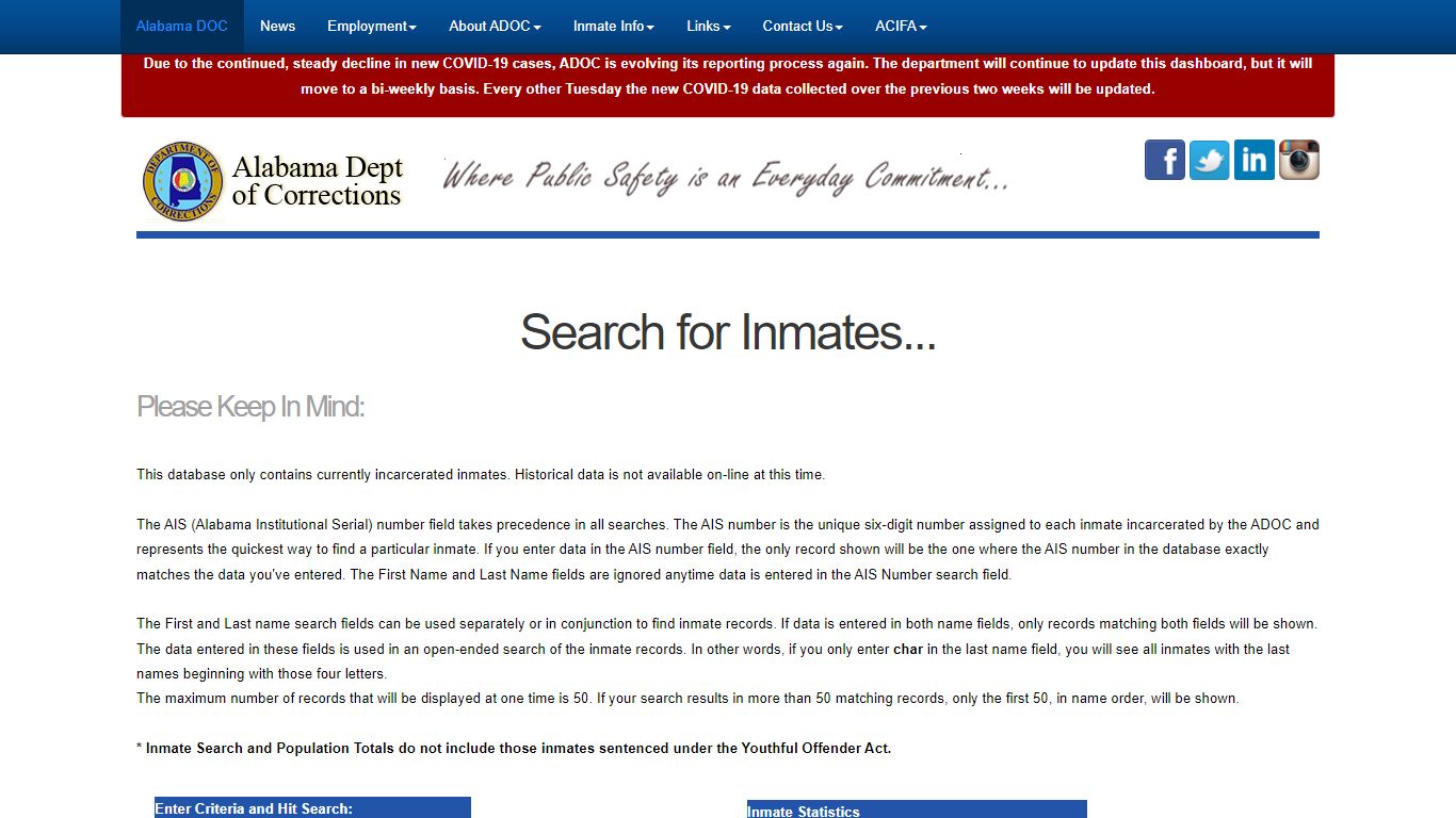 Search for Inmates... - Alabama Department of Corrections